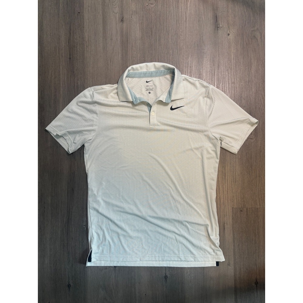 Nike Golf Polo Shirt Mens Small Light Blue White Striped Dri-FIT Athletic Top